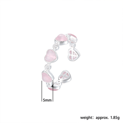 Buddha Stones 925 Sterling Silver Pink Cat's Eye Heart Design Adjustable Love Ring - image 12