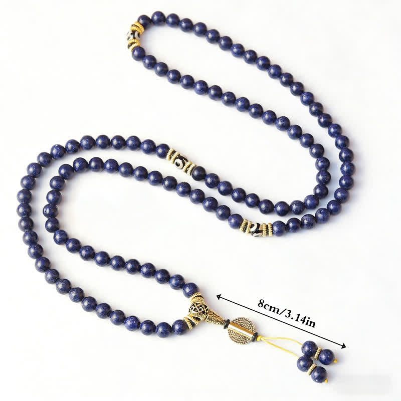 Buddha Stones 108 Beads Lazurite Lapis Lazuli Three-eyed Dzi Bead Positive Mala - image 4