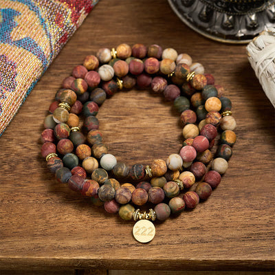Buddha Stones 222 Angel Number 108 Mala Beads Picasso Jasper Stone Energy Mala - image 3