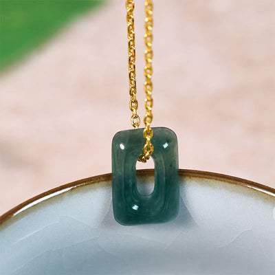 Buddha Stones Mini Square Green Jade Abundance Necklace Pendant - Mini Square-Natural Jade (Color May Vary) - Golden - image 1