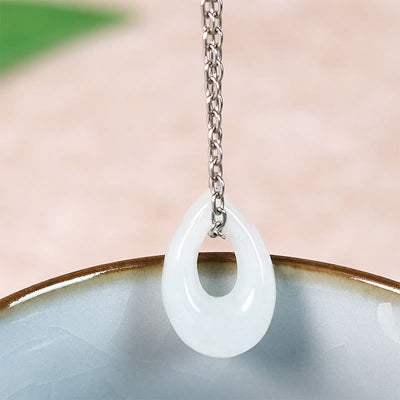 Buddha Stones Water Droplet White Jade Luck Necklace Pendant - Natural Jade(Color May Vary) - Silver - image 6