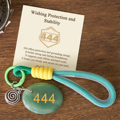 Buddha Stones "Wishing Protection and Stability" 444 Angel Number Natural Green Aventurine Key Chain Hanging Decoration Includes Gift Message Card - Green Aventurine - image 0