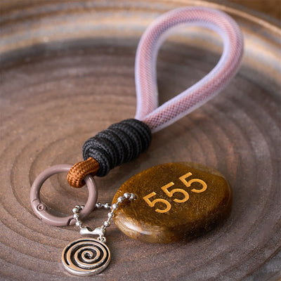 Buddha Stones "Wishing Positive Change and Freedom" 555 Angel Number Natural Tiger Eye Key Chain Hanging Decoration Includes Gift Message Card - image 3