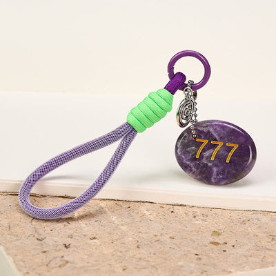 Buddha Stones "Step Into Luck and Wisdom" 777 Angel Number Natural Amethyst Key Chain Hanging Decoration Includes Gift Message Card - image 4