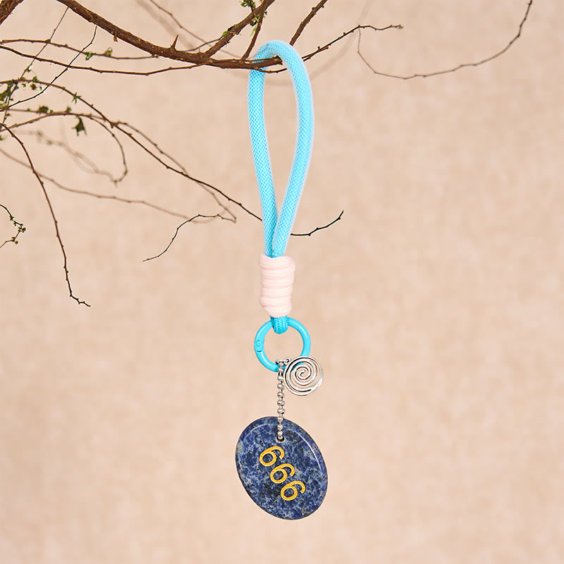 Buddha Stones "Wishing Balance and Inner Peace" 666 Angel Number Natural Sodalite Key Chain Hanging Decoration Includes Gift Message Card - image 4