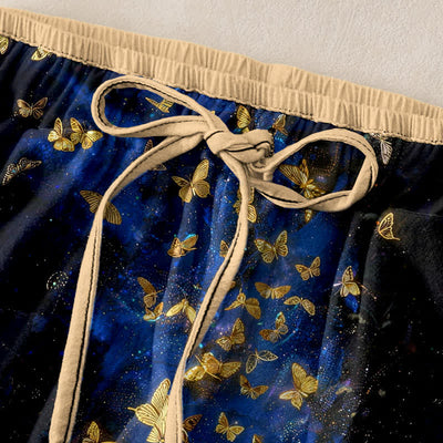 Buddha Stones Pure Cotton Gold Butterfly Gradient Pattern Women's Elastic Waist Pants With Pockets - image 1