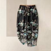 Foviel Pure Cotton Lotus Wave Pattern Women's Elastic Waist Pants With Pockets