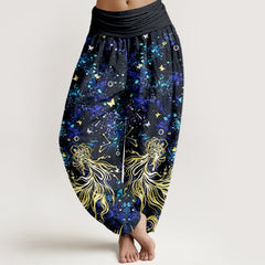 Buddha Stones Pure Cotton Celestial Galaxy Butterfly Pattern Women's Elastic Waist Harem Pants - Navy - US16，UK/AU20，EU48 (3XL) - image 0