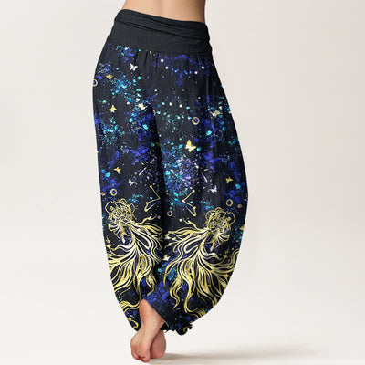 Buddha Stones Pure Cotton Celestial Galaxy Butterfly Pattern Women's Elastic Waist Harem Pants - image 1
