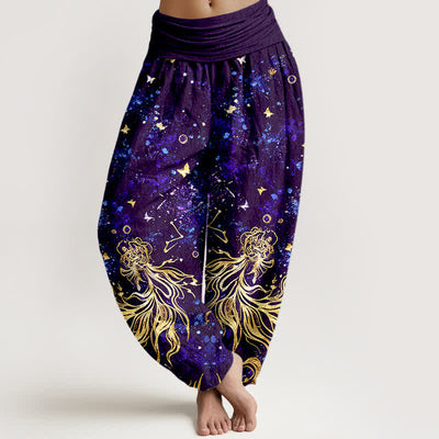 Buddha Stones Pure Cotton Celestial Galaxy Butterfly Pattern Women's Elastic Waist Harem Pants - DarkViolet - US16，UK/AU20，EU48 (3XL) - image 8