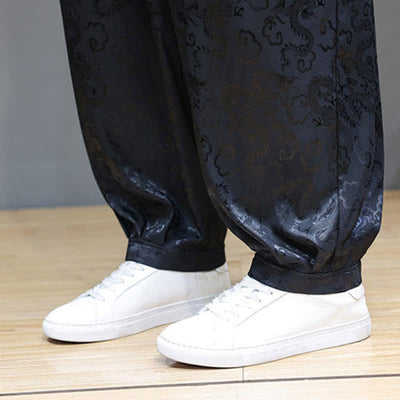 Buddha Stones Summer Drawstring Cloud Pattern Solid Elastic Waist Men's Harem Pants With Pockets - image 10