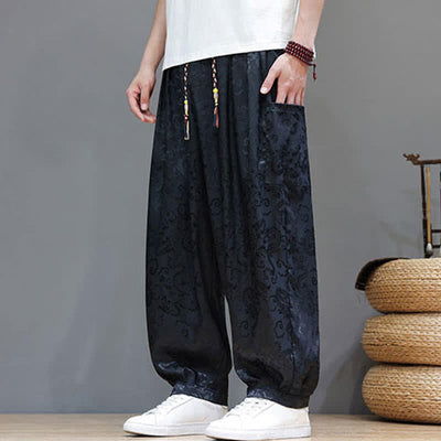 Buddha Stones Summer Drawstring Cloud Pattern Solid Elastic Waist Men's Harem Pants With Pockets - image 1