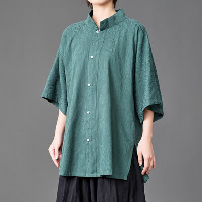 Buddha Stones Summer Minimalist Mandarin Collar Button-Up Solid Men's Three-Quarter Sleeve Shirts - image 10