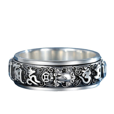 Buddha Stones Pixiu Om Mani Padme Hum Copper Rotatable Ring - image 11
