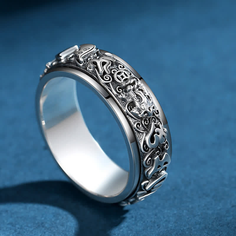 Buddha Stones Pixiu Om Mani Padme Hum Copper Rotatable Ring - image 4