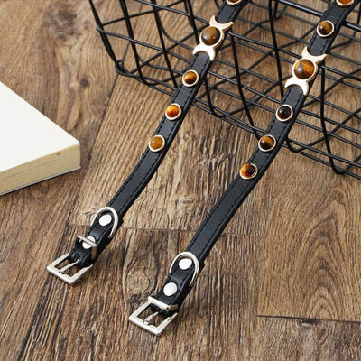 Buddha Stones Tiger Eye Leather Courage Adjustable Cats Dogs Pet Collar - image 13