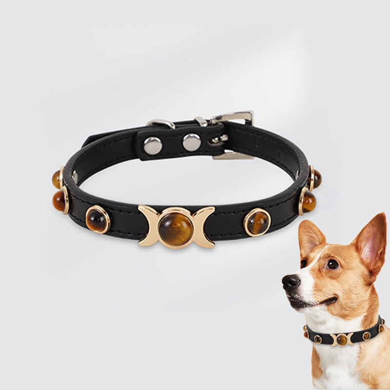 Buddha Stones Tiger Eye Leather Courage Adjustable Cats Dogs Pet Collar - Tiger Eye(Protection♥Courage) - 26-32cm - image 0