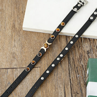 Buddha Stones Tiger Eye Leather Courage Adjustable Cats Dogs Pet Collar - image 12