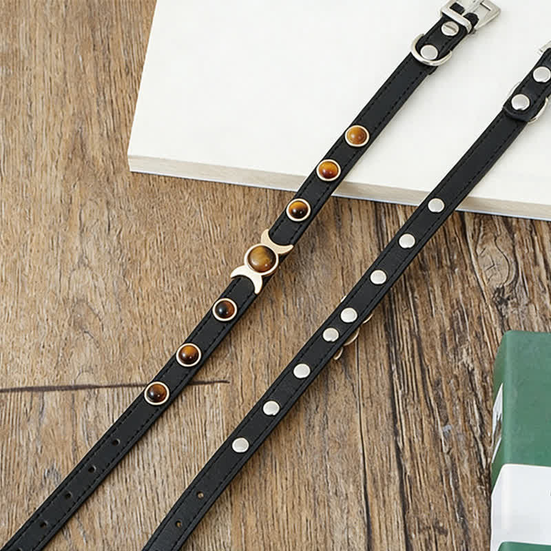 Buddha Stones Tiger Eye Leather Courage Adjustable Cats Dogs Pet Collar - image 12