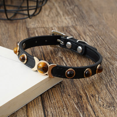 Buddha Stones Tiger Eye Leather Courage Adjustable Cats Dogs Pet Collar - image 2