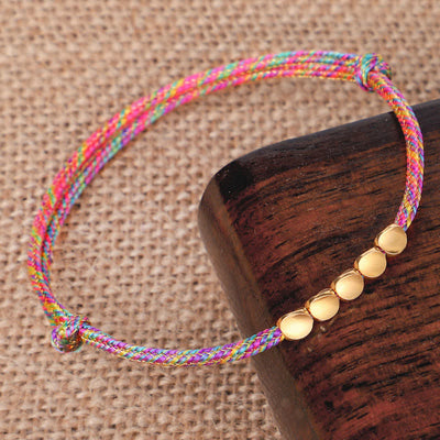 Buddha Stones Rainbow Multicolor Braided String Golden Copper Beads Luck Bracelet - image 2