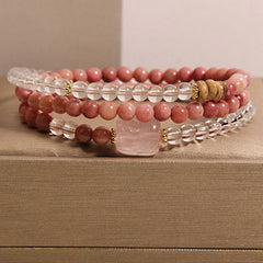 Buddha Stones Rhodonite Clear Quartz Rose Quartz PiXiu Triple Wrap Bracelet - Rhodonite(Wrist Circumference:17–18 cm) - image 0