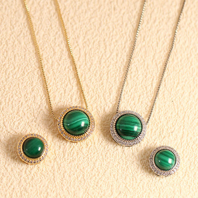 Buddha Stones Natural Rose Quartz Multiple Crystal Bead Inlay Healing Necklace - Natural Malachite(Color May Vary) - 10mm Bead Silvery Chain - image 17