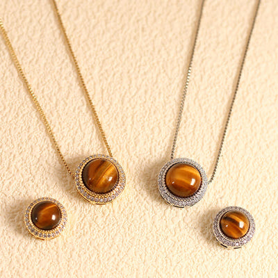 Buddha Stones Natural Rose Quartz Multiple Crystal Bead Inlay Healing Necklace - Natural Tiger Eye(Color May Vary) - 10mm Bead Silvery Chain - image 4