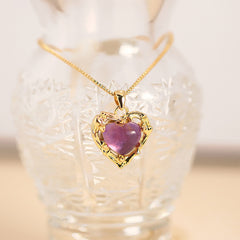Buddha Stones Natural Amethyst Crystal Inlay Heart Shape Balance Necklace - Natural Amethyst(Color May Vary) - image 0