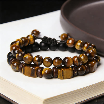 Buddha Stones 2Pcs Tiger Eye Hematite Square Double Wrap Beaded Strength Bracelet - image 8