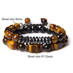 Buddha Stones 2Pcs Tiger Eye Hematite Square Double Wrap Beaded Strength Bracelet - 2Pcs Tiger Eye Faceted Hematite(Wrist Circumference:16–17 cm) - image 0