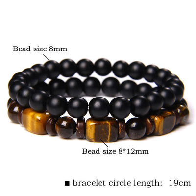 Buddha Stones 2Pcs Tiger Eye Hematite Square Double Wrap Beaded Strength Bracelet - 2Pcs Tiger Eye Black Glass(Wrist Circumference:16–17 cm) - image 4