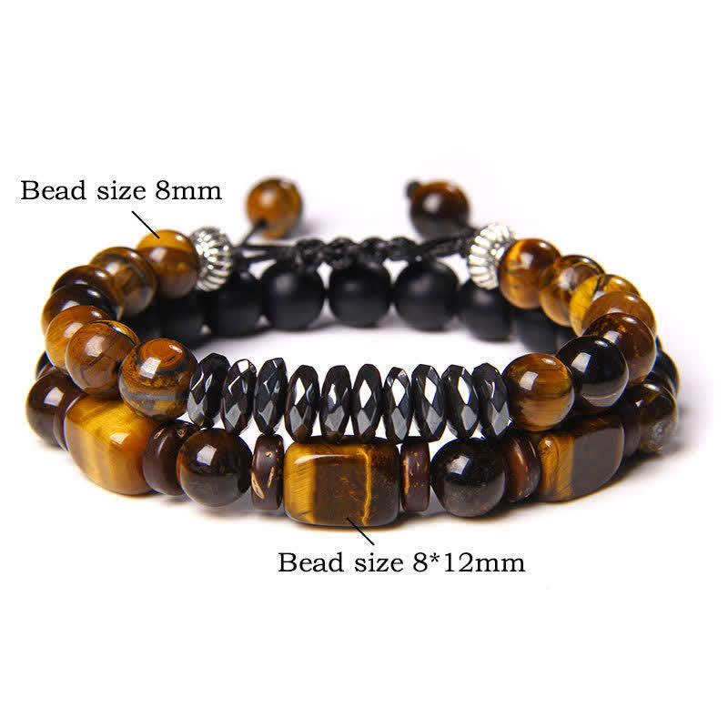 FREE Today: Strength and Support 2Pcs Tiger Eye Hematite Square Double Wrap Beaded Bracelet - 2Pcs Tiger Eye Faceted Hematite(Wrist Circumference:16–17 cm) - image 0