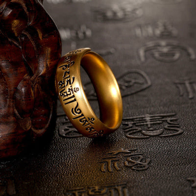 Buddha Stones Six True Words 'Om Mani Padme Hum' Adjustable Purity Ring - image 1