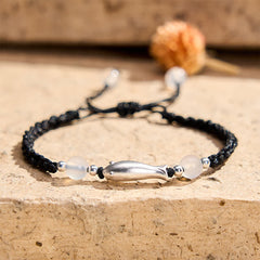 Buddha Stones 999 Sterling Silver Koi Fish White Agate Braided Rope Protection Bracelet - Koi fish(Wrist Circumference 14-18cm) - 999 Sterling Silver - image 0