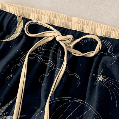 Buddha Stones Pure Cotton Celestial Sun Moon Stars Pattern Women's Elastic Waist Pants With Pockets - image 1
