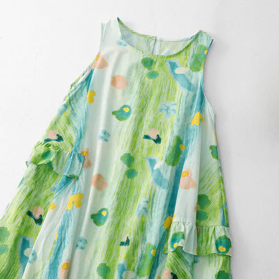 Buddha Stones Summer Washed Watercolor Floral Print Women's Sleeveless Dress - image 2