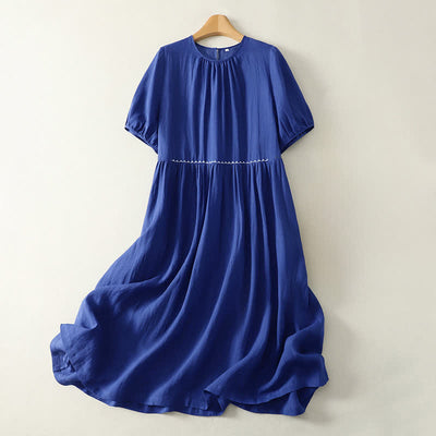 Buddha Stones Summer Minimalist Button-Up Solid Women's Short Sleeve Below Knee Dress With Pockets - RoyalBlue - US12，UK/AU16，EU44 (2XL) - image 0