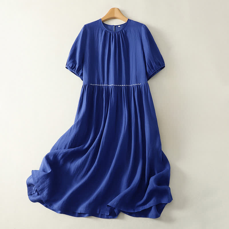 Buddha Stones Summer Minimalist Button-Up Solid Women's Short Sleeve Below Knee Dress With Pockets - RoyalBlue - US12，UK/AU16，EU44 (2XL) - image 0