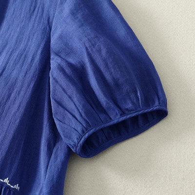 Buddha Stones Summer Minimalist Button-Up Solid Women's Short Sleeve Below Knee Dress With Pockets - image 4