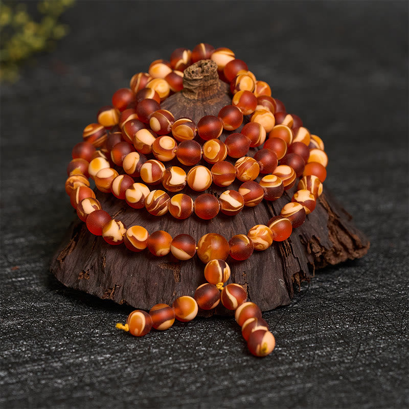 Buddha Stones 108 Tibetan Amber Round Beads Clear Anxiety Mala - image 2