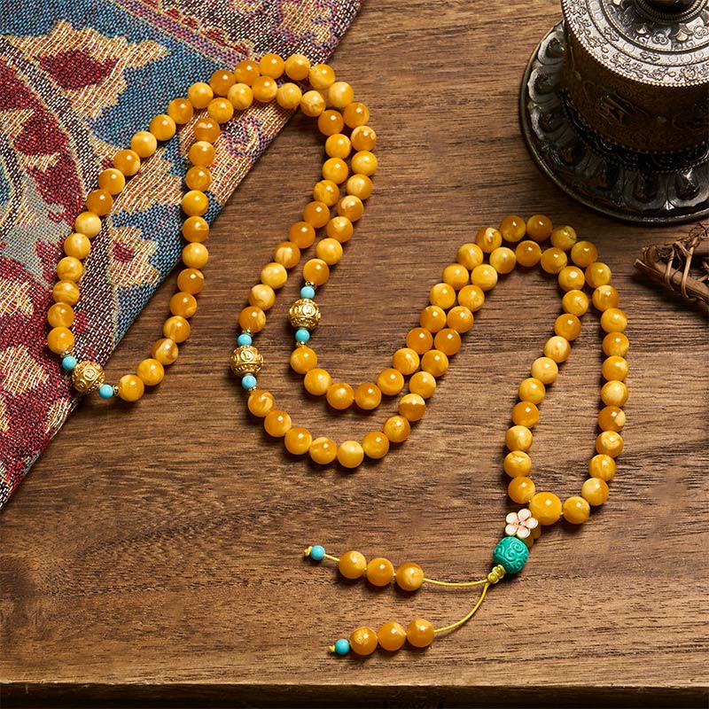 Buddha Stones 108 Beads Tibetan Amber Om Mani Padme Hum Mala - image 2
