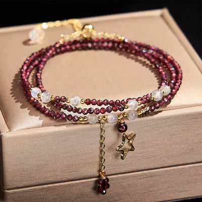 Buddha Stones Natural Garnet Stars Triple Wrap Passion Bracelet - Garnet(Wrist Circumference:14–15 cm) - image 0