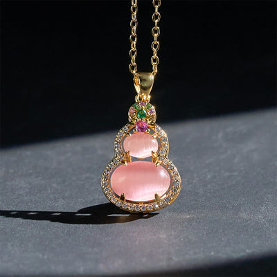 Buddha Stones Pink Chalcedony Gourd Optimism Necklace Pendant - image 7