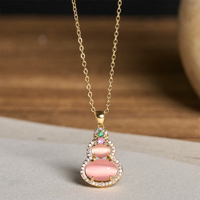 Buddha Stones Pink Chalcedony Gourd Optimism Necklace Pendant - image 9