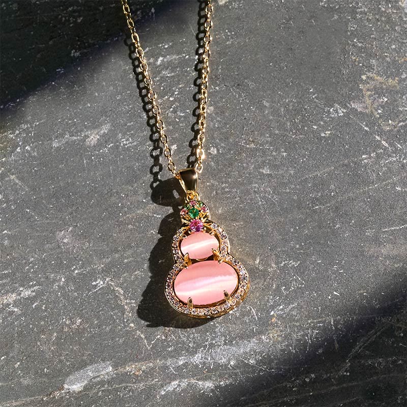 Buddha Stones Pink Chalcedony Gourd Optimism Necklace Pendant - image 1