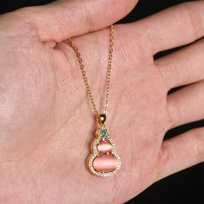 Buddha Stones Pink Chalcedony Gourd Optimism Necklace Pendant - image 12