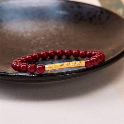 Buddha Stones Cinnabar 999 Sterling Silver Om Mani Padme Hum Wisdom Bracelet - image 4