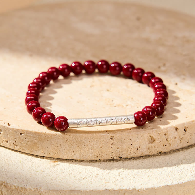 Buddha Stones Cinnabar 999 Sterling Silver Om Mani Padme Hum Wisdom Bracelet - image 10