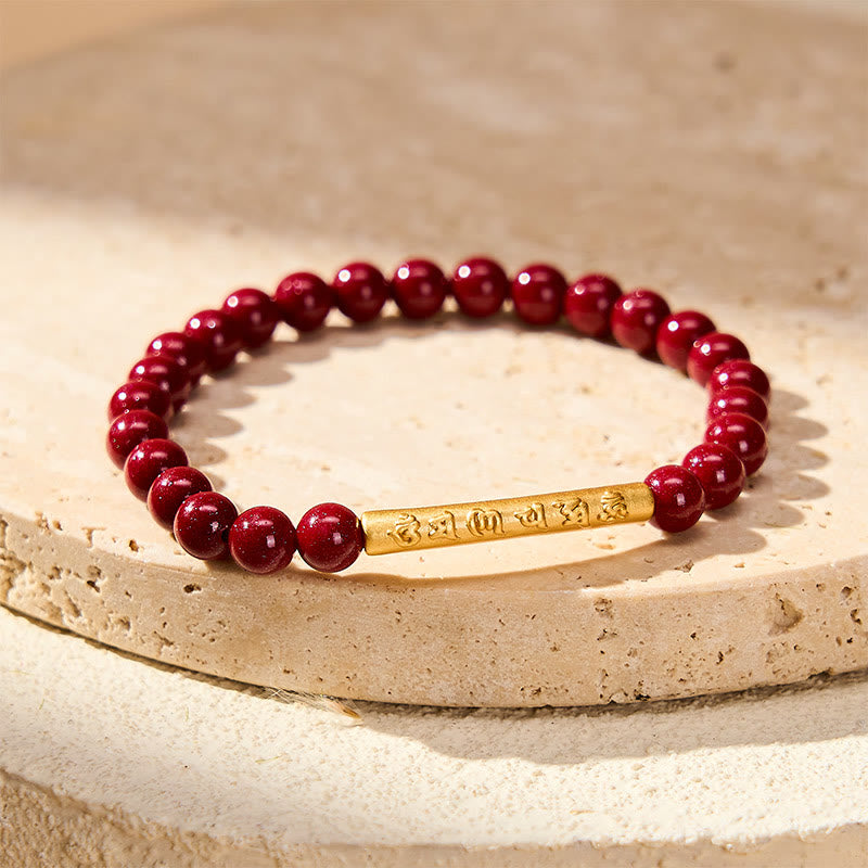 Buddha Stones Cinnabar 999 Sterling Silver Om Mani Padme Hum Wisdom Bracelet - image 1